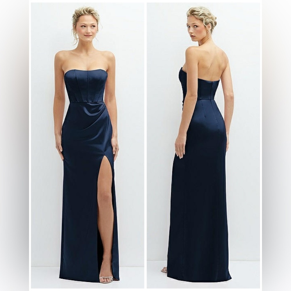 Dessy Collection Navy Blue Strapless Maxi Dress